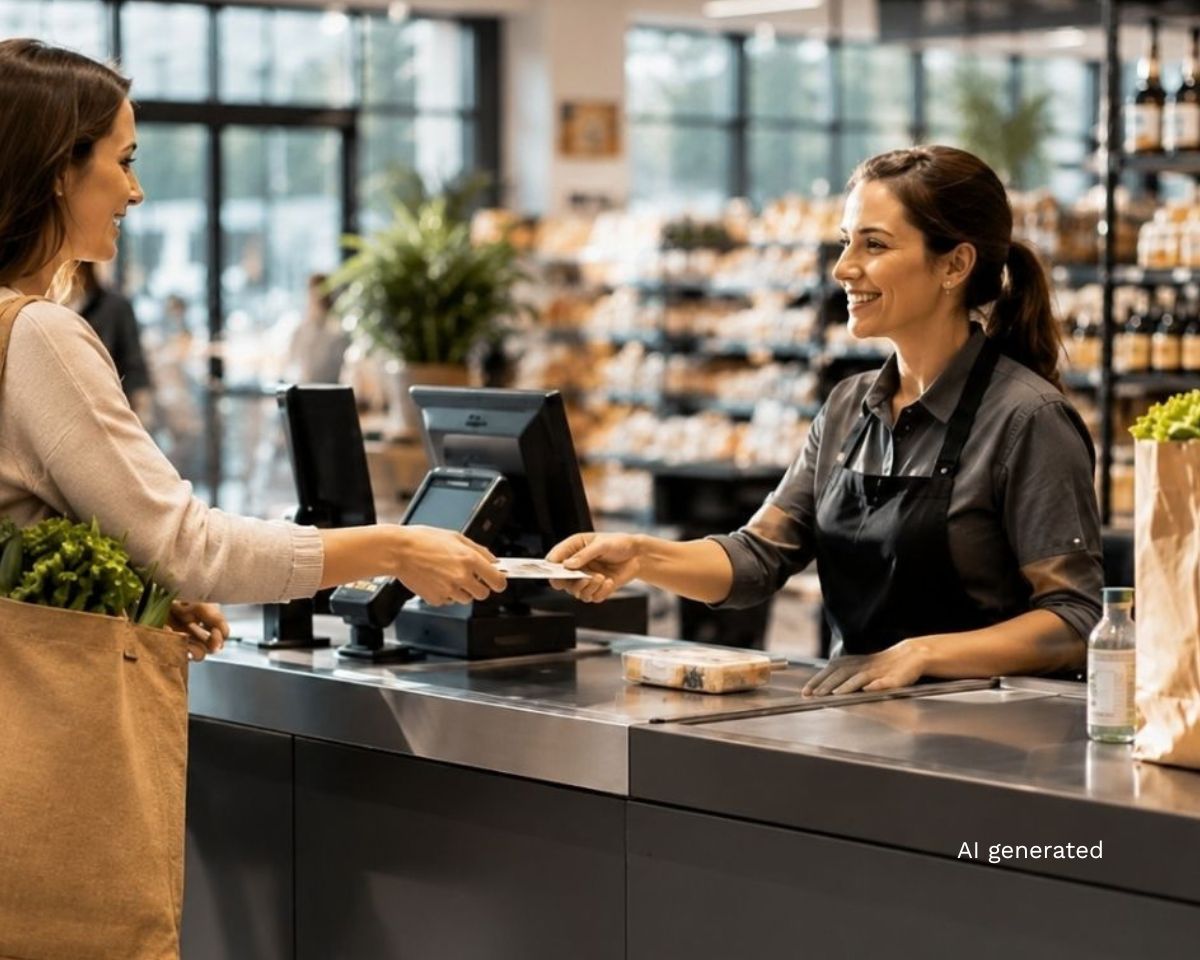 checkout featuring a modern cash recycling solution integrated into the counter.