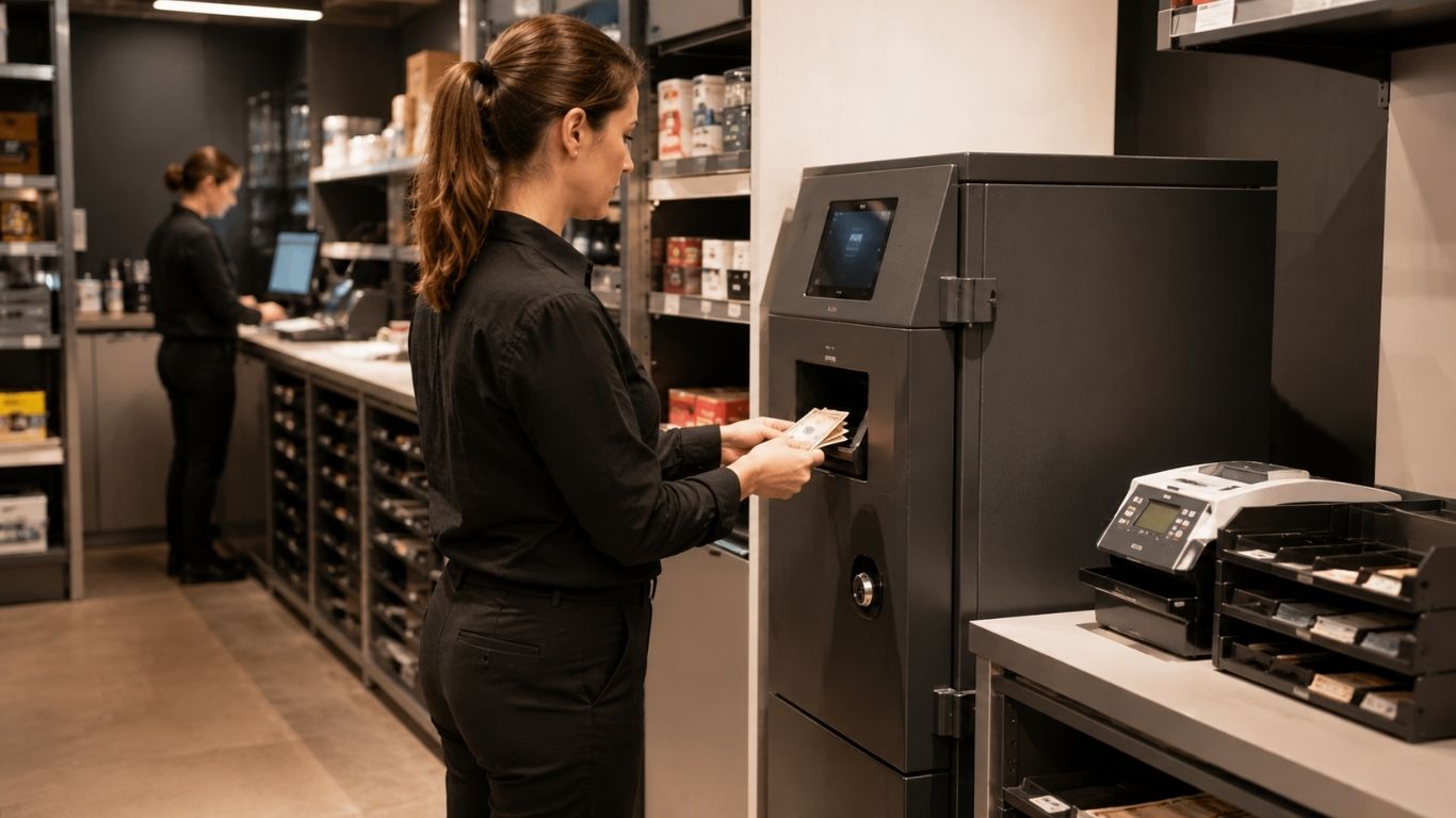 secure cash office in a modern supermarket