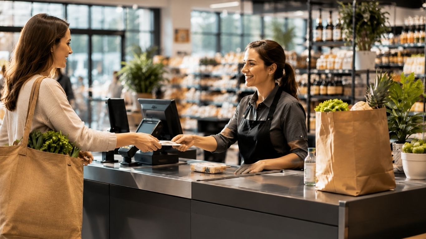 checkout featuring a modern cash recycling solution integrated into the counter.